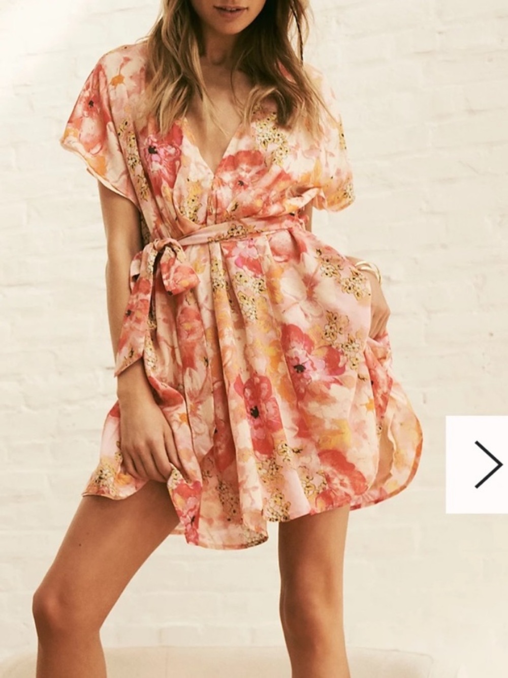 Free People Pink & Coral Floral Tie-Waist Mini Dress - Picture 2 of 9
